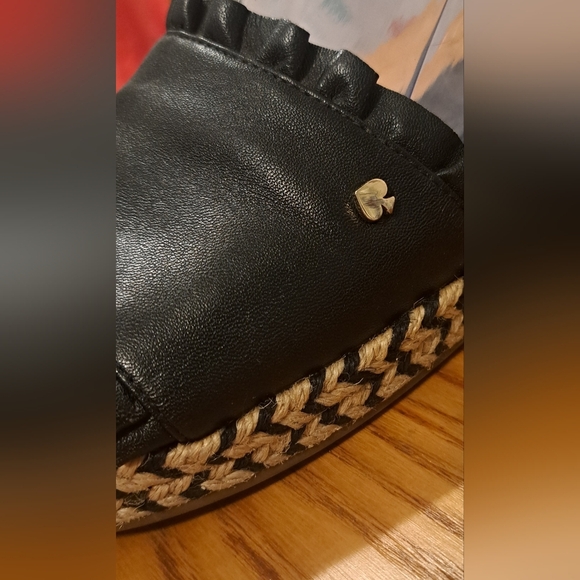 EUC Kate Spade Zahara Black Leather & Jute Ruffle Boho Slide Sandal Shoe SZ 8.5M - Picture 7 of 9